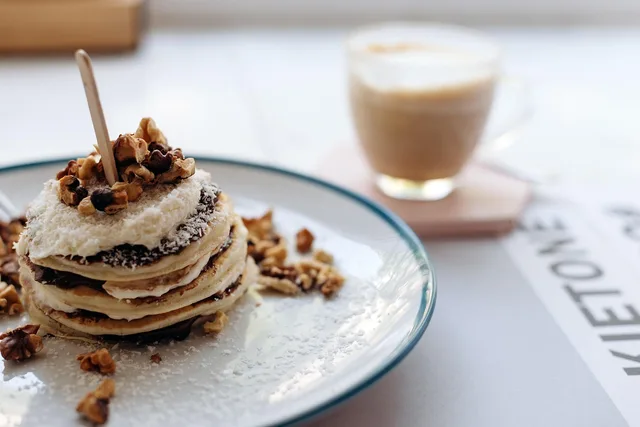 pancakes, breakfast, food, meal, dish, dessert, pastry, sweet, tasty, delicious, morning, plate, cafe, restaurant, closeup, pancakes, pancakes, breakfast, cafe, cafe, cafe, cafe, cafe, restaurant, restaurant. Food influencers: restaurant partnership template